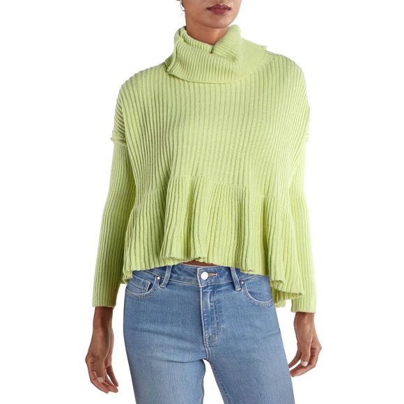 NEW! Free People L green oversized peplum turtleneck sweater - Picture 3 of 11